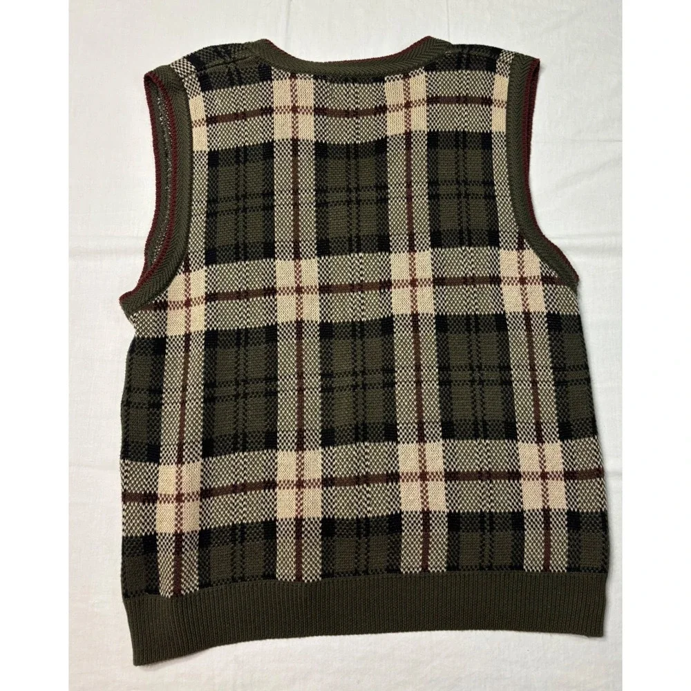 New River Co Vintage Plaid Sweater Vest Mens Large Green Knit Cotton Blend
